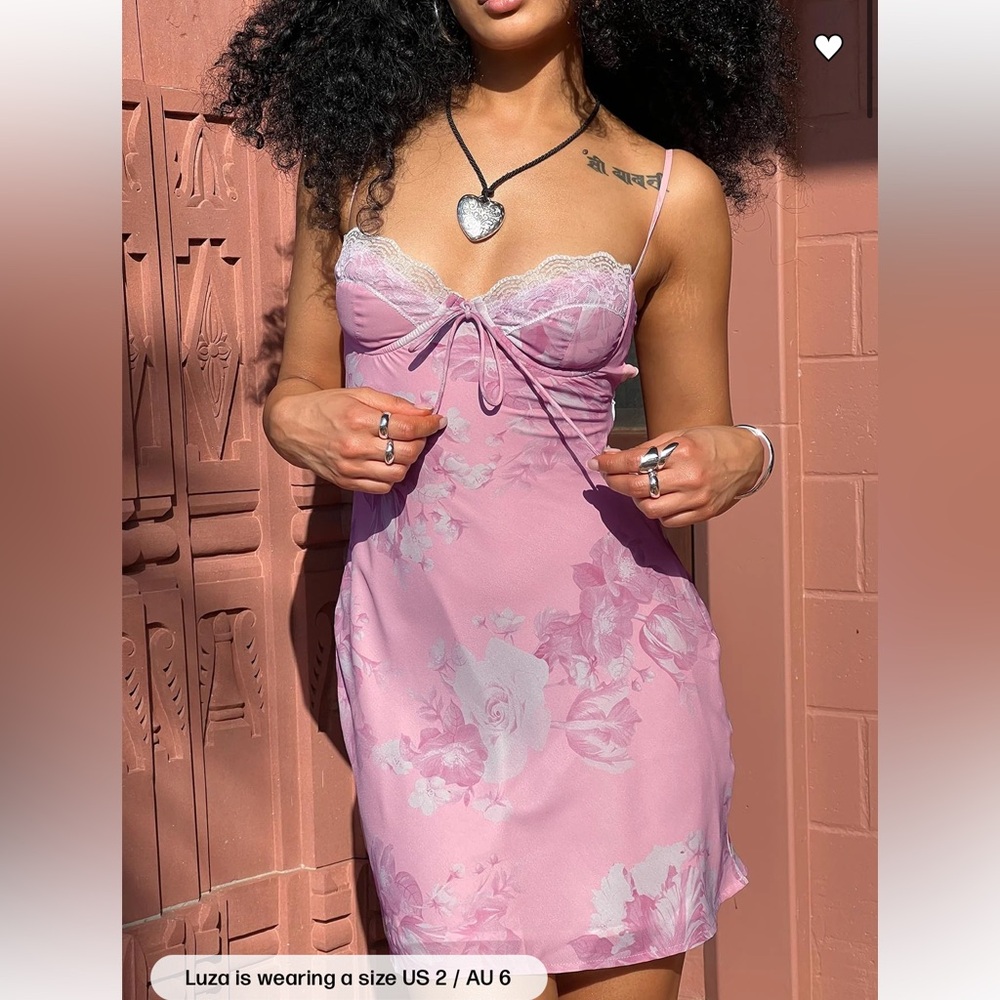 Princess Polly Pink Floral Lace-Trim Mini Dress